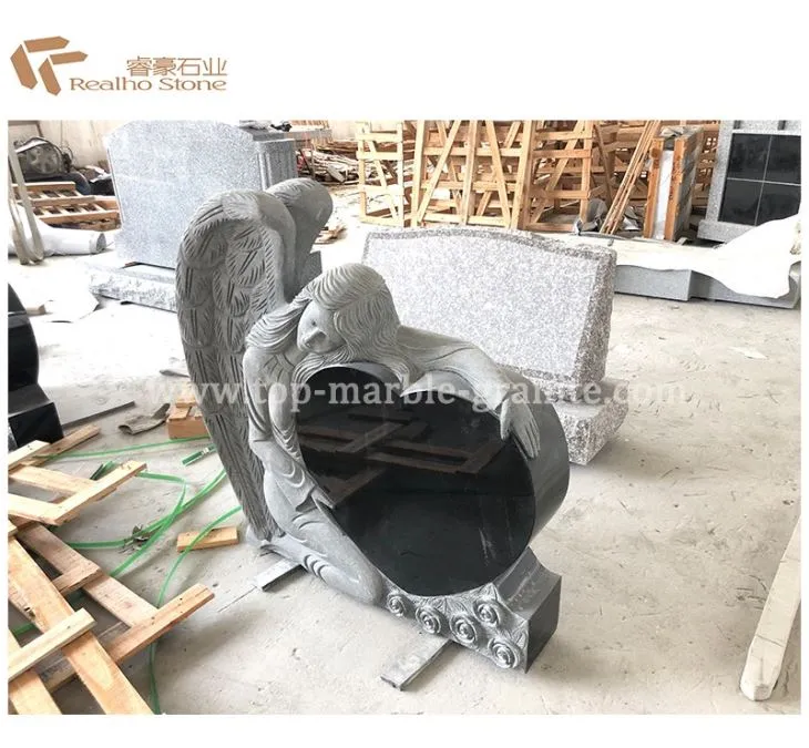 black granite agnel tombstone