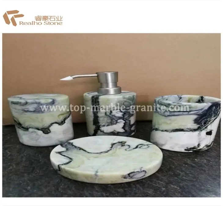 White Volakas Stone Bathroom Accessories Set